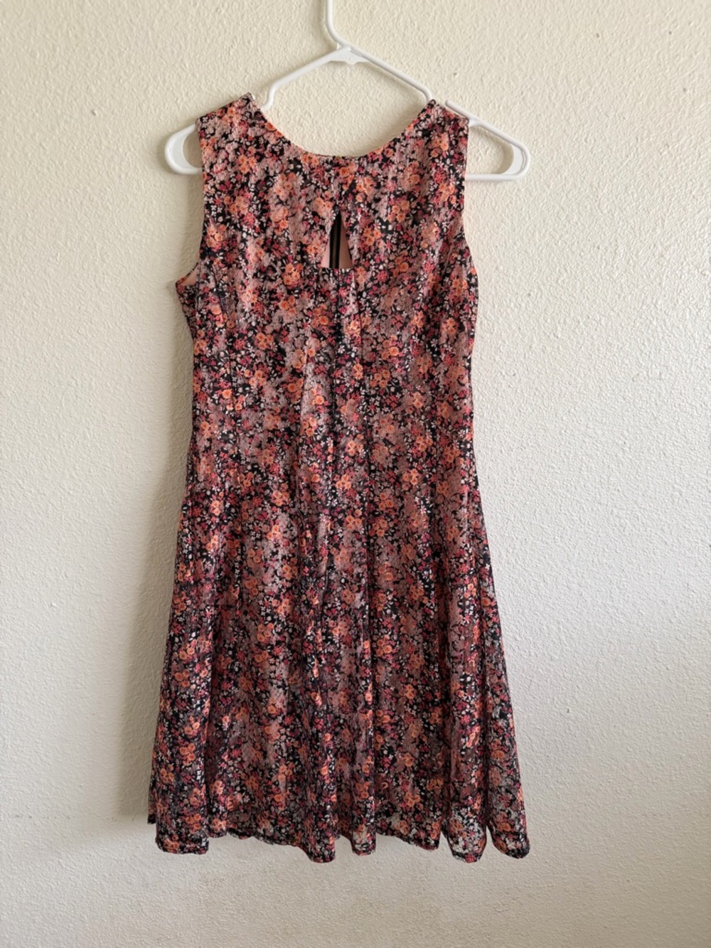 Floral Sleeveless A-Line Dress in Coral and Black